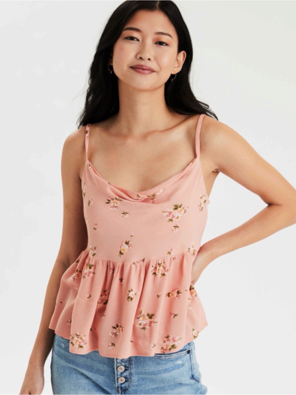 American Eagle Outfitters Peach Floral Camisole Tank Top Sz XS nwot